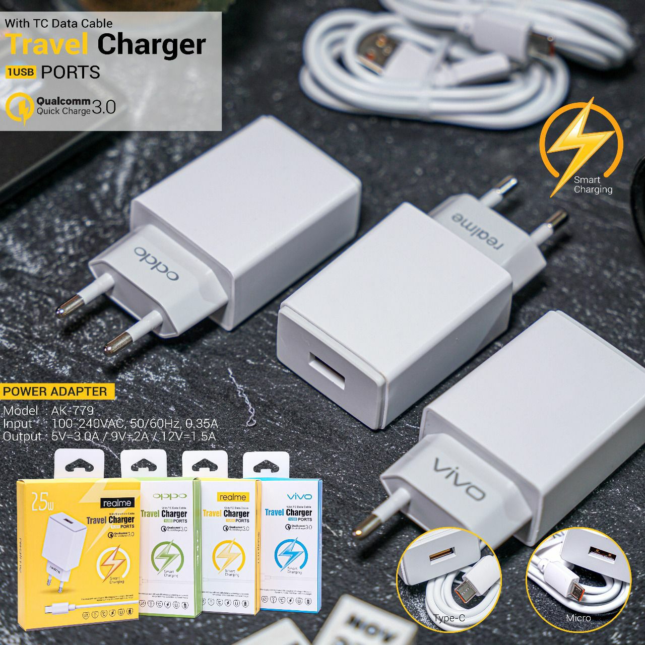 TRAVEL CHARGER BRAND MODEL AK770/9 25W TYPE C